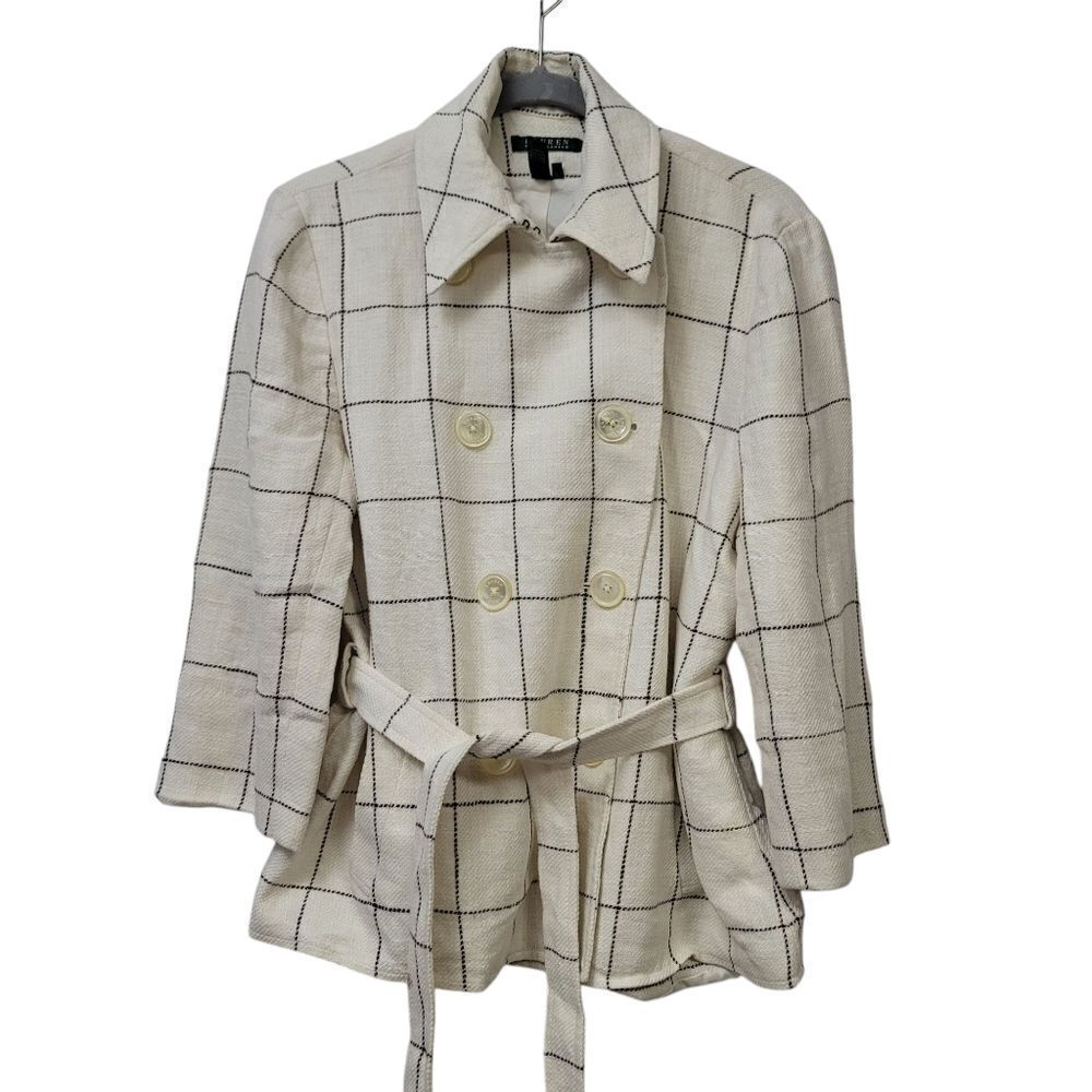 Lauren Ralph Lauren Double Breasted Linen Checked Jacket, XL